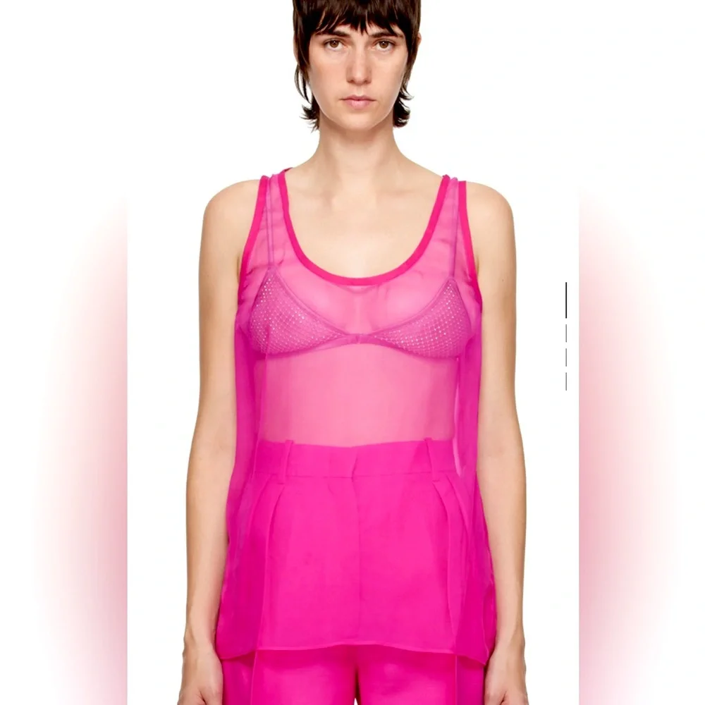 Sheer Chiffon neon pink flowy blouse, Jennifer Lopez high - Picture 9 of 11